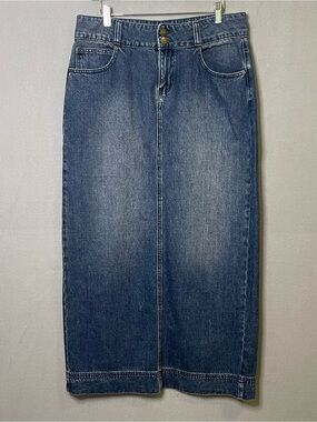 BDG Denim Maxi Skirt High Rise Button Front Back Slit Size Large